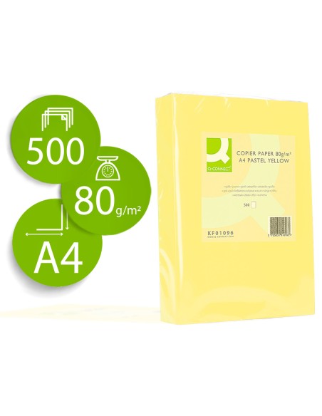 Papel color q connect din a4 80gr amarillo paquete de 500 hojas