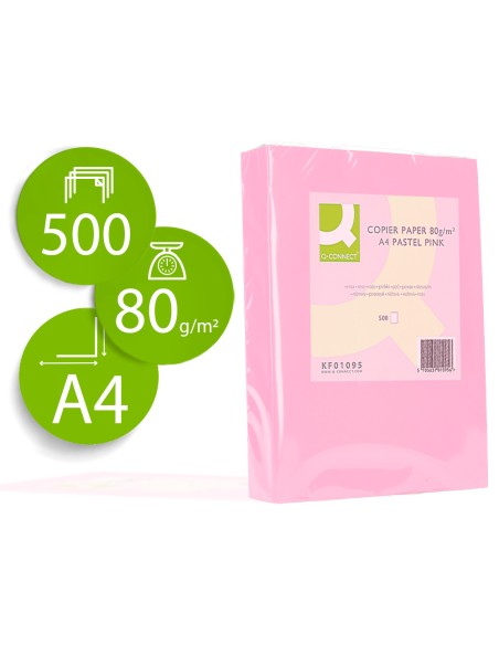 Papel color q connect din a4 80 gr rosa paquete de 500 hojas