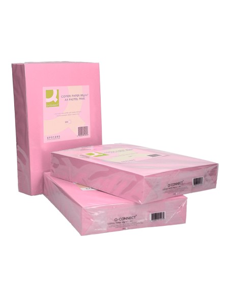 Papel color q connect din a4 80 gr rosa paquete de 500 hojas