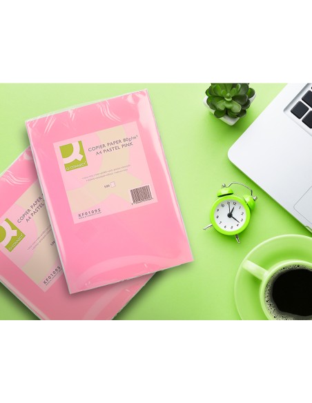 Papel color q connect din a4 80 gr rosa paquete de 500 hojas