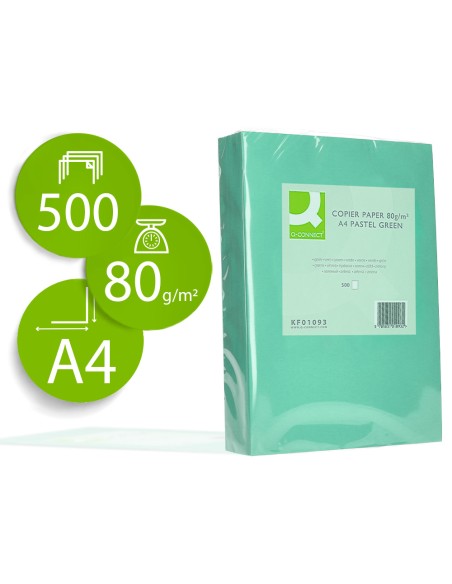 Papel color q connect din a4 80 gr verde paquete de 500 hojas