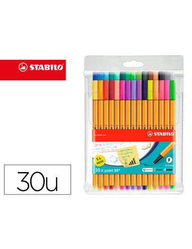 Rotulador stabilo punta de fibra point 88 estuche de 30 unidades surtidas