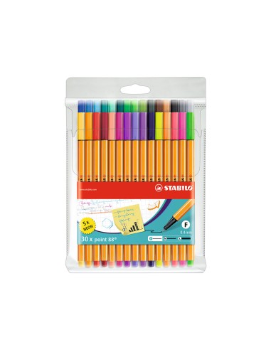 Rotulador stabilo punta de fibra point 88 estuche de 30 unidades surtidas