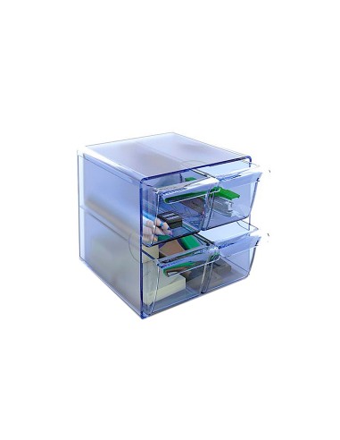 Archicubo archivo 2000 4 cajones organizador modular plastico azul transparente 190x150x150 mm