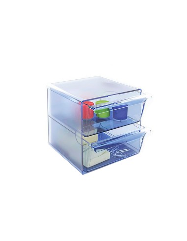 Archicubo archivo 2000 2 cajones organizador modular plastico azul transparente 190x150x150 mm