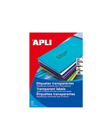 Etiqueta adhesiva apli 1224 transparentes tamano 70x37 mm para fotocopiadora laser caja 20 hojas con 480 etiquetas