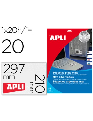 Etiqueta adhesiva apli 10071 metalizada tamano 210x297 mm para fotocopiadora laser caja 20 hojas