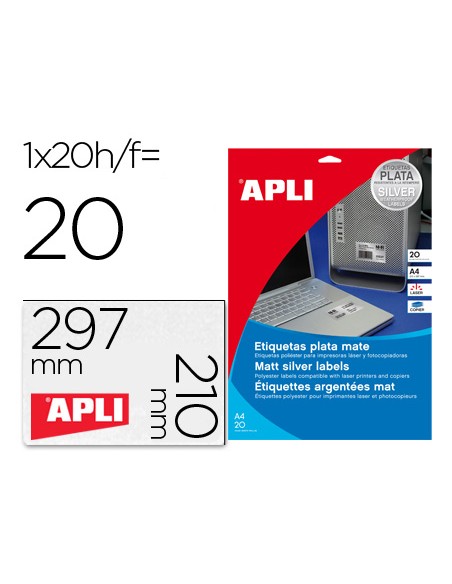 Etiqueta adhesiva apli 10071 metalizada tamano 210x297 mm para fotocopiadora laser caja 20 hojas