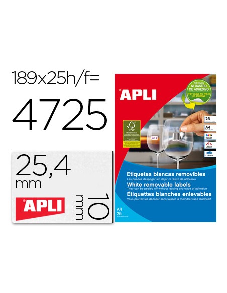 Etiqueta adhesivas apli 10198 tamano 254x10 mm removible para fotocopiadora laser ink jet caja 25 hojas con