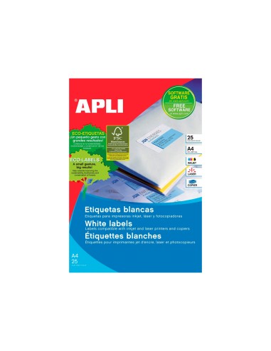 Etiqueta adhesiva apli 1215 tamano 210x297 mm para fotocopiadora laser ink jet caja con 25 hojas con 25