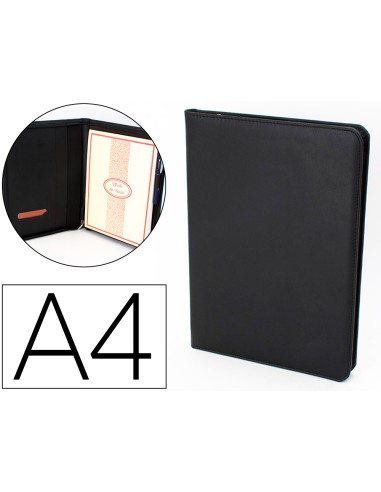 Carpeta portafolios q connect artesania a4 similpiel negro cremallera y dptos 332x262x30 mm fabricada en ubrique