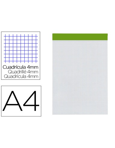Bloc notas liderpapel cuadro 4 mm a4 80 hojas 60 g m2 perforado sin tapa