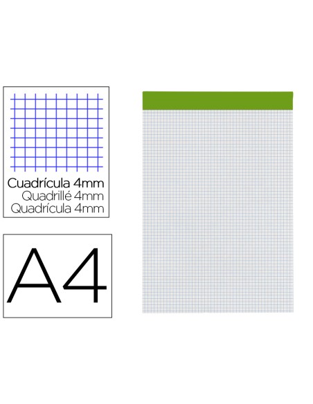 Bloc notas liderpapel cuadro 4 mm a4 80 hojas 60 g m2 perforado sin tapa Bloc notas liderpapel cuadro 4 mm a4 80 hojas 60 g m2 perforado sin tapa