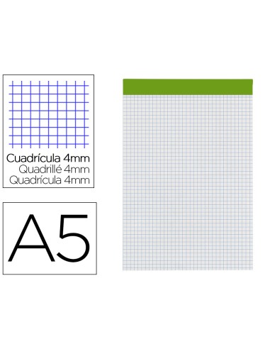 Bloc notas liderpapel cuadro 4 mm a5 80 hojas 60 g m2 perforado sin tapa
