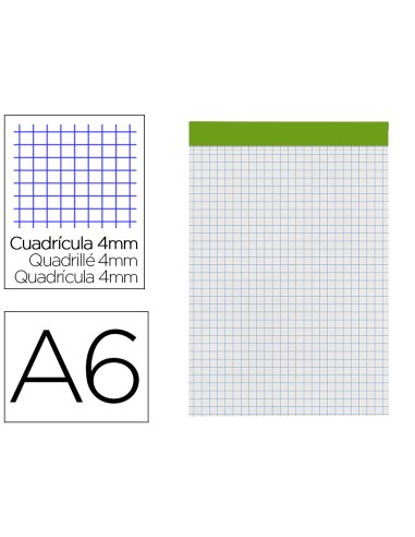 Bloc notas liderpapel cuadro 4 mm a6 80 hojas 60 g m2 perforado sin tapa