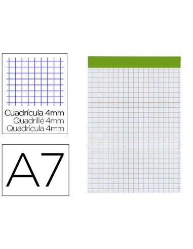 Bloc notas liderpapel cuadro 4 mm a7 80 hojas 60 g m2 perforado sin tapa