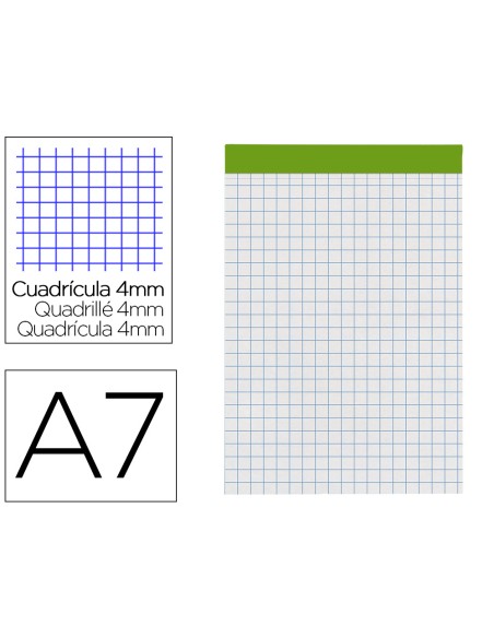 Bloc notas liderpapel cuadro 4 mm a7 80 hojas 60 g m2 perforado sin tapa Bloc notas liderpapel cuadro 4 mm a7 80 hojas 60 g m2 perforado sin tapa