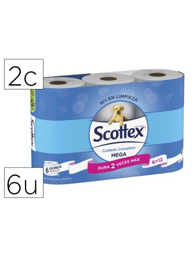 Papel higienico scottex megarrollo doble largo 2 capas paquete de 6 rollos