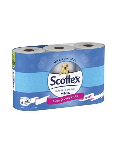 Papel higienico scottex megarrollo doble largo 2 capas paquete de 6 rollos