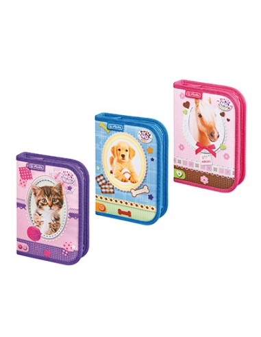 Plumier escolar herlitz con cremallera 19 piezas pretty pets 203x140x35 mm