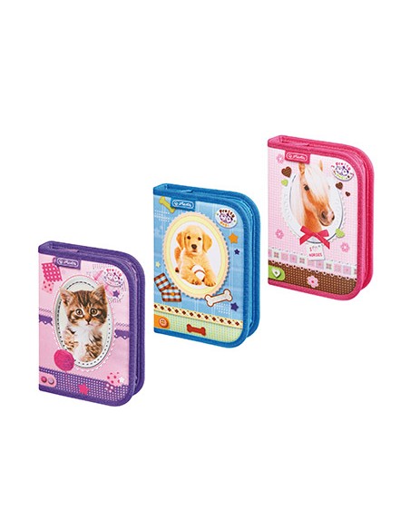 Plumier escolar herlitz con cremallera 19 piezas pretty pets 203x140x35 mm