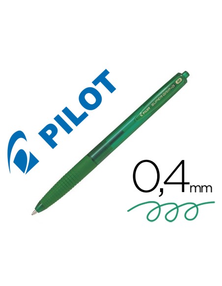 Boligrafo pilot super grip g verde retractil sujecion de caucho tinta base de aceite