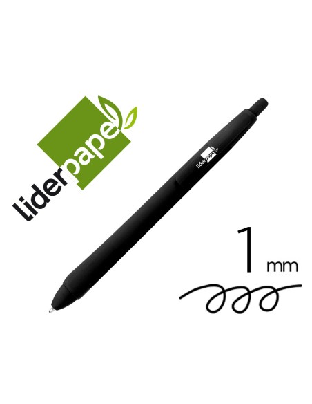 Boligrafo liderpapel gummy touch retractil 10 mm tinta negra