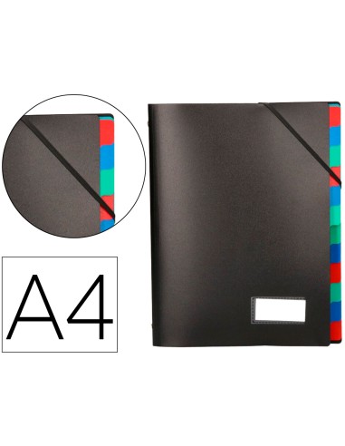 Carpeta liderpapel clasificadora polipropileno din a4 negra portafirmas 12 departamentos