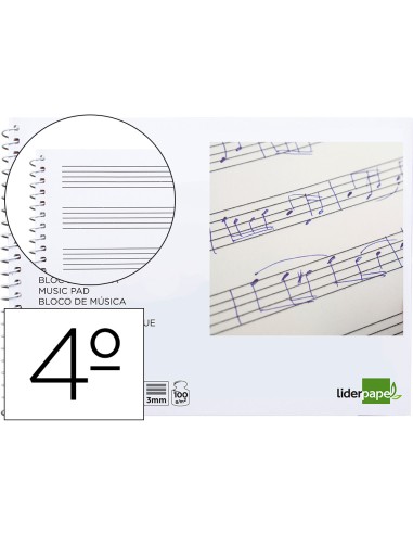 Bloc musica liderpapel pentagrama 3mm cuarto 20 hojas 100g m2