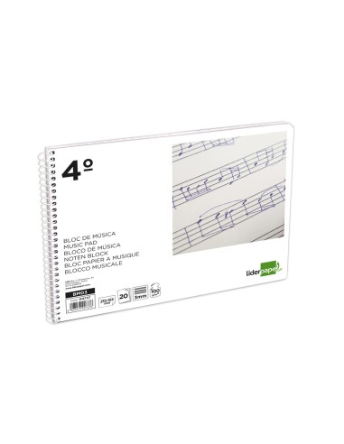 Bloc musica liderpapel pentagrama 3mm cuarto 20 hojas 100g m2