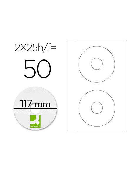 Etiqueta adhesiva q connect kf01579 tamano cd rom fotocopiadora laser ink jet caja con 25 h 50 etiquetas