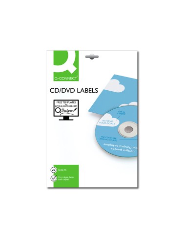 Etiqueta adhesiva q connect kf01579 tamano cd rom fotocopiadora laser ink jet caja con 25 h 50 etiquetas