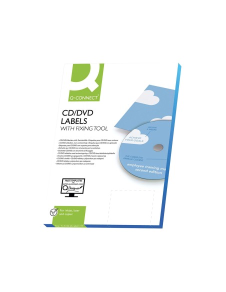 Etiqueta adhesiva q connect kf01579 tamano cd rom fotocopiadora laser ink jet caja con 25 h 50 etiquetas