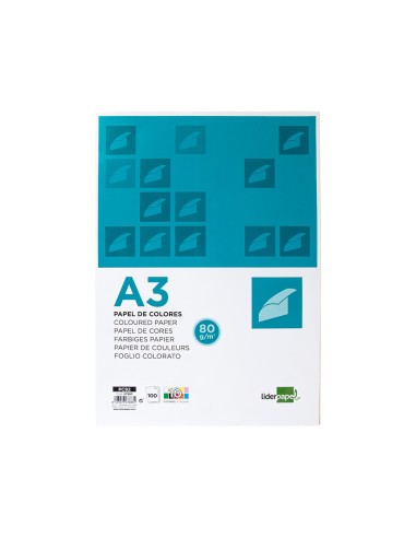 Papel color liderpapel a3 80gr 10 colores surtidos paquete 100 hojas