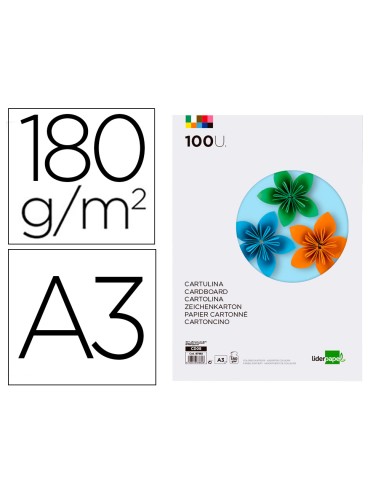 Cartulina liderpapel a3 180g m2 10 colores surtidos paquete 100 hojas
