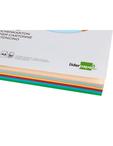 Cartulina liderpapel a3 180g m2 10 colores surtidos paquete 100 hojas