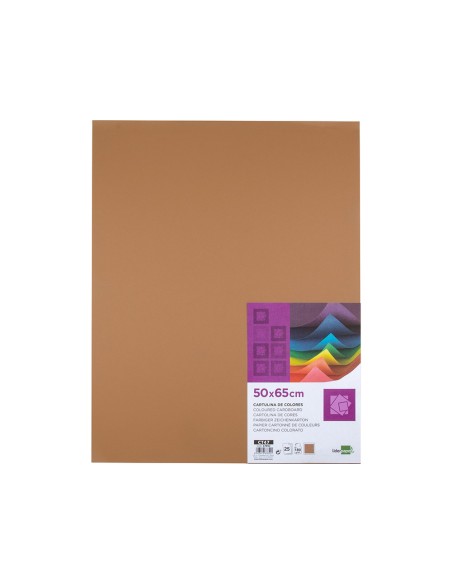 Cartulina liderpapel 50x65 cm 180 gr marron escolar paquete de 25 hojas