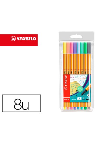Rotulador stabilo punta de fibra point 88 estuche de 8 colores surtidos pastel