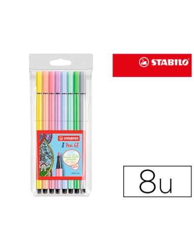 Rotulador stabilo acuarelable pen 68 estuche de 8 colores surtidos pastel
