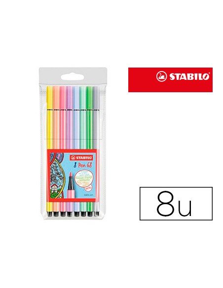 Rotulador stabilo acuarelable pen 68 estuche de 8 colores surtidos pastel