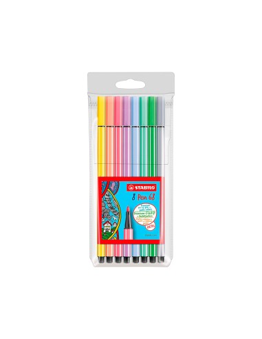 Rotulador stabilo acuarelable pen 68 estuche de 8 colores surtidos pastel