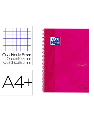 Cuaderno espiral oxford ebook 1 tapa extradura din a4 80 h cuadricula 5 mm rosa frambuesa touch
