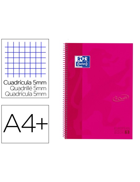Cuaderno espiral oxford ebook 1 tapa extradura din a4 80 h cuadricula 5 mm rosa frambuesa touch