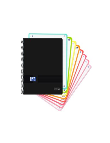 Cuaderno espiral oxford ebook 8 tapa plastico din a4 160 h cuadricula 5 mm black n colors turquesa