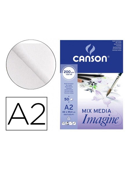 Bloc dibujo multitecnicas canson imagine din a2 encolado liso 42x594 cm 50 hojas 200 gr m2