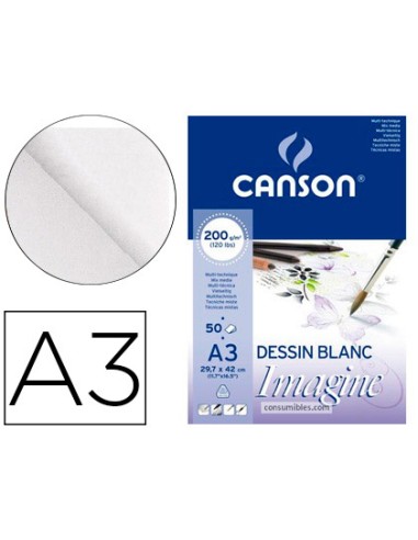 Bloc dibujo multitecnicas canson imagine din a3 encolado liso 297x42 cm 50 hojas 200 gr m2