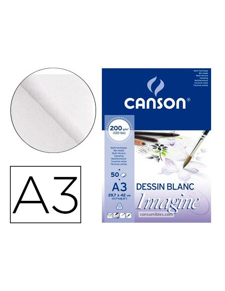 Bloc dibujo multitecnicas canson imagine din a3 encolado liso 297x42 cm 50 hojas 200 gr m2