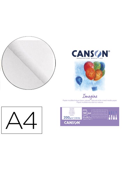 Bloc dibujo multitecnicas canson imagine din a4 encolado liso 21x297 cm 50 hojas 200 gr m2