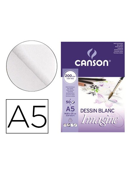 Bloc dibujo multitecnicas canson imagine din a5 encolado liso 148x21 cm 50 hojas 200 gr m2