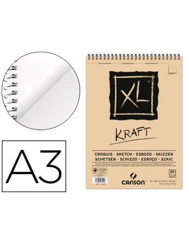 Bloc dibujo esbozo canson xl kraft din a3 kraft rayado beige espiral 297x42 cm 60 hojas 90 gr m2